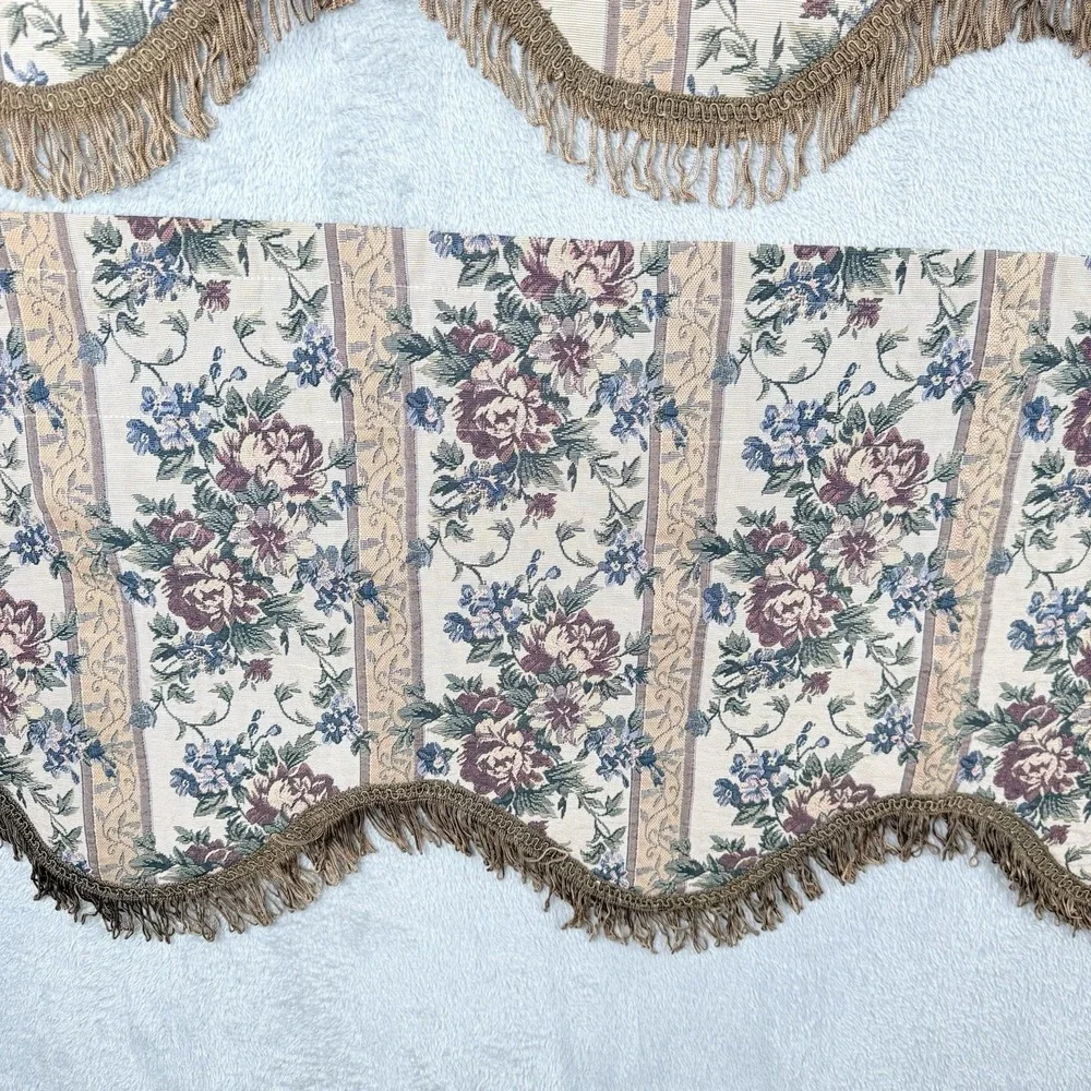 Waverly‎ Felicite Jacobean Valance Set Dark Florals Whimsigoth Fringe 50